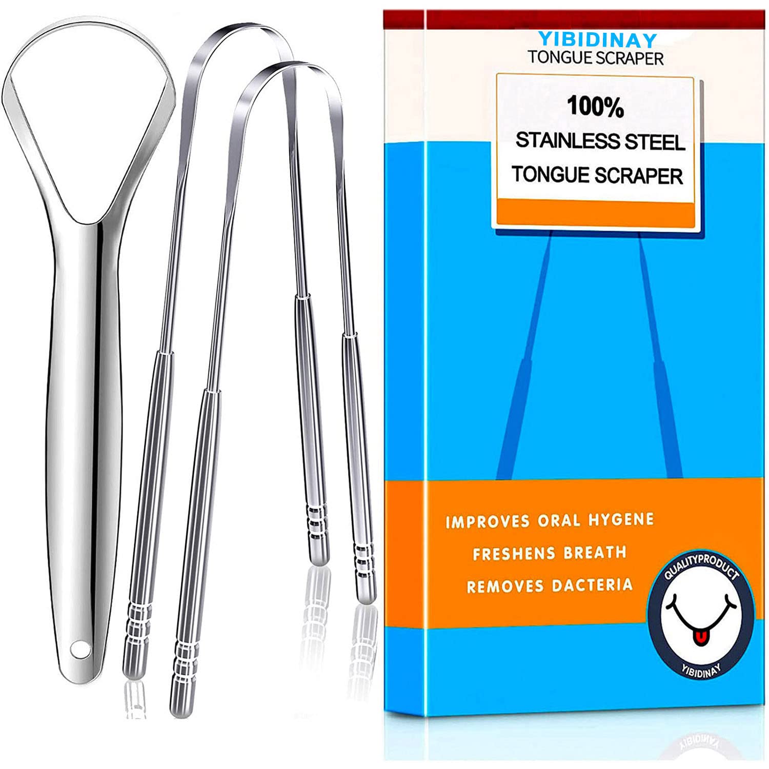 ATETEO Tongue Scraper, 3 Pack 100% (Medical Grade) Professional Stainless Steel Tounge Scrappers，Tongue Cleaner Great for Banishes Bad Breath and Maintains Oral Care, Silver