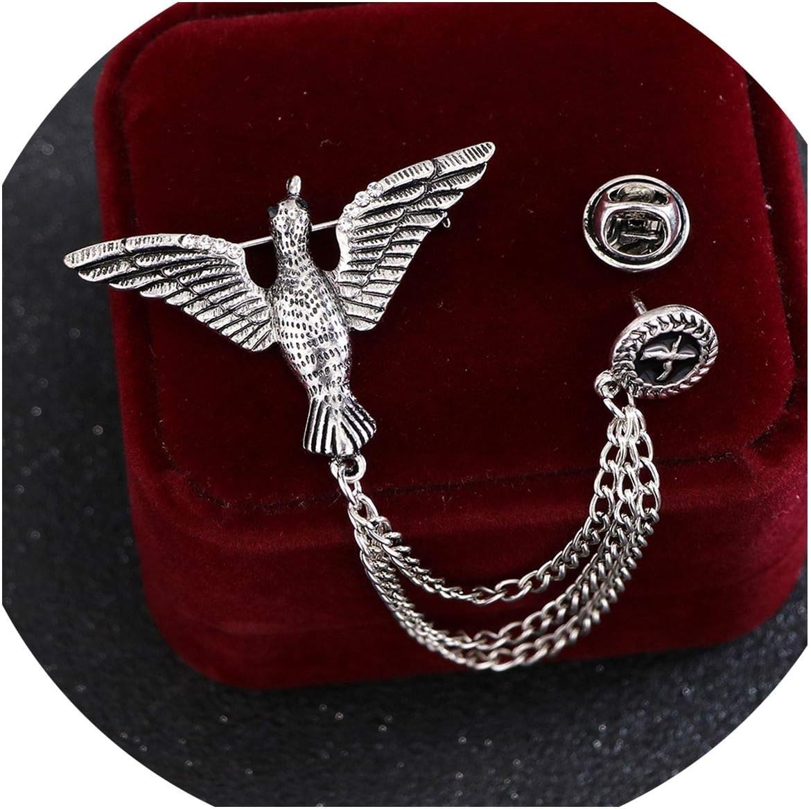 Retro Tassel Chain Bird Brooch for Men's Suit Seagull Eagle Angle Wing Pins and Brooches Shirt Collar Accessories