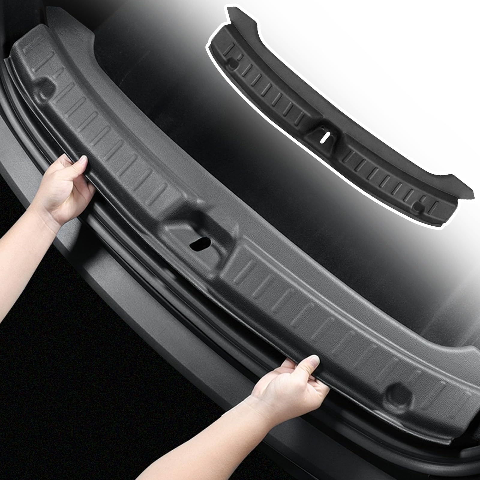 Photo 1 of Heenvn Rear Bumper Guard Protector for Tesla Model Y Juniper 2026 2025, Rear Trunk Bumper Door Sill Cover for Model Y Accessories TPE Black [No Adhesive]