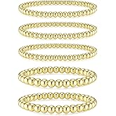 Fansilver Gold Bracelets for Women 14K Gold Plated Stretch Beaded Bracelets Stackable Gold Bead Ball Bracelet for Women Trendy Gifts Adjustable Gold Jewelry