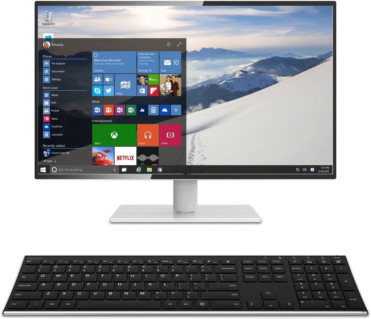 Arteck 2.4G Wireless Keyboard Stainless Steel Ultra Slim Full Size Keyboard with Numeric Keypad for Computer/Desktop/PC/Laptop/Surface/Smart TV and Windows 10/8/ 7 Built in Rechargeable Battery: Electronics