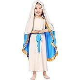 BAKUGOU Virgin Mary Costume for Girls Kids Nativity Play Dress Up Biblical Mary Robe Christmas Religious Costume Outfit