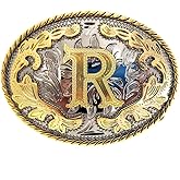 WMG Western Belt Buckle Initial Letters ABCDMRJ to Z Cowboy Belt Buckle, Rodeo Buckles for Men & Women