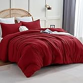 CozyLux King Size Comforter Set Dark Red, 3 Pieces Solid Breathable Quilted Style Bedding Sets, Luxury Fluffy Soft Bed Set with Down Alternative Comforter for All Season (1 Comforter & 2 Pillowcases)