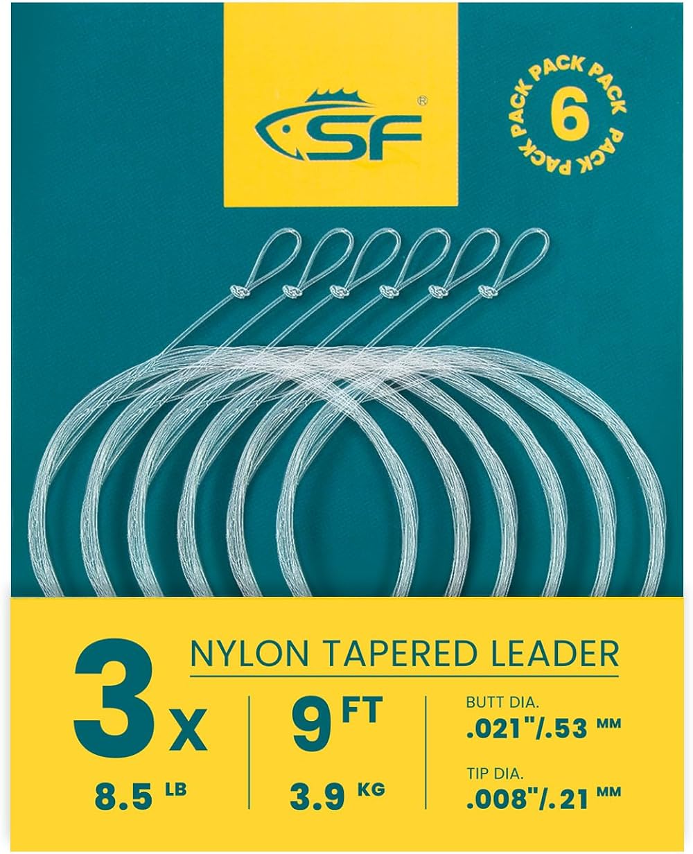SF 9FT 3X Pre-Tied Loop Fly Leader Nylon Trout Leader 6Pcs