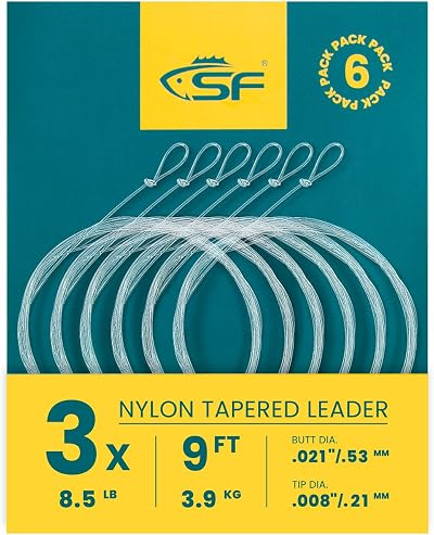 SF 9FT 3X Pre-Tied Loop Fly Leader Nylon Trout Leader 6Pcs