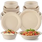 Havawish 200 Pcs Compostable Paper Plates and Bowls Set 7 Inch 9 Inch Disposable Plate 16oz 24oz Biodegradable Bowls for Party Dinner 50-person Bulk Party Supplies