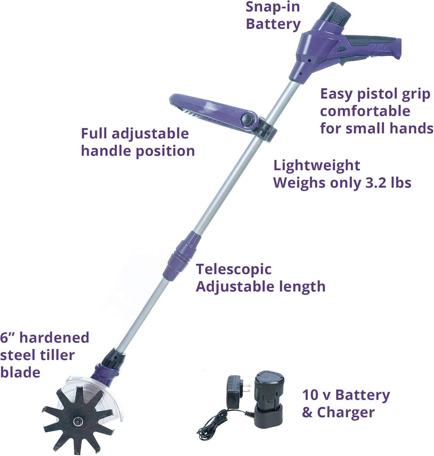 THE ROYAL WEEDER Lightweight Electric Tiller and Cultivator with Rechargeable Battery and Charger : Garden & Outdoor
