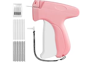 EUWYIO Stitch Gun,Handheld Stitch Tag Gun - Tagging for Clothing, Mini Sewing Kit Micro Tagging Gun,Quick Clothing Fixer,Sewing Tool Kits with 6 Needles,500 Black & 500 White 4.5mm Mini Fasteners (Pink)