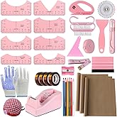 XEUZK Sublimation Shirts Tool Pink Kit With 8T Shirt rulers, 3Pack Teflon Sheet for Heat Press 12 x 16in, Heat Resistant Gloves & Silicone Bumps, 4Rolls Heat Resistant Tape& Tape Dispenser Sublimation