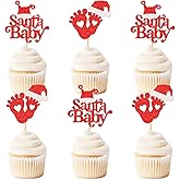 Keaziu 24 Pack Santa Baby Christmas Cupcake Toppers Picks Red Foot Celebrate Christmas Cupcake for Christmas Theme Birthday Party Cake Decorations Supplies Santa Foot