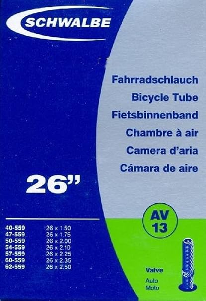 SCHWALBE Fahrradschlauch AV13 mit Autoventil ~ 26' ~ 50-559 mm (26 x 1,90 Zoll) auch für MTB's + Leichtmofas