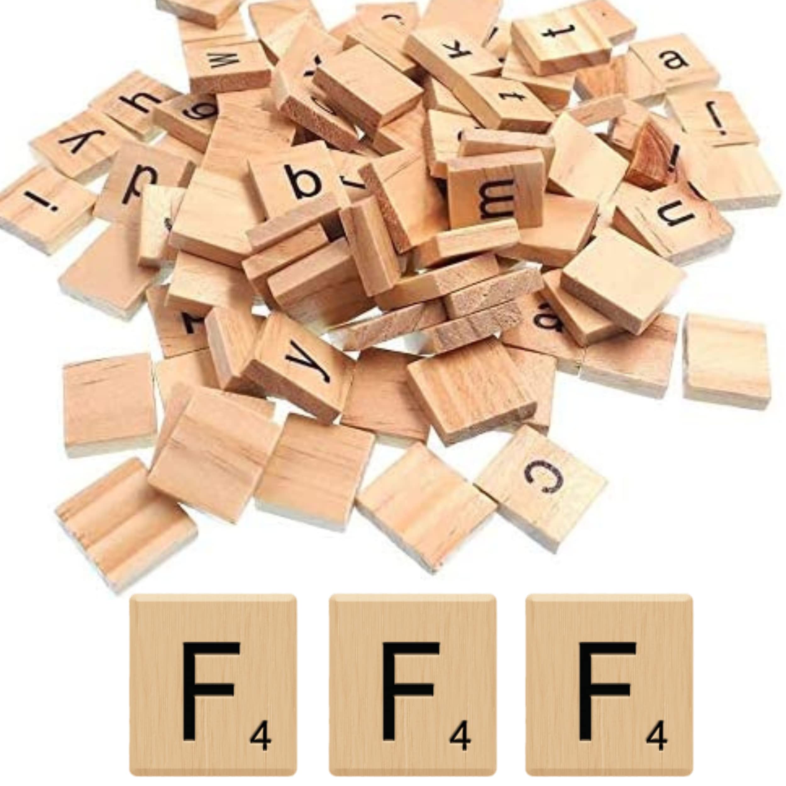 Glamified Pack of 100 - F Scrabble Tiles - Same Letters Bags -WOODEN SCRABBLE TILES BLACK LETTERS NUMBERS FOR CRAFTS WOOD ALPHABETS (Letter F, Pack of 100 Tiles)