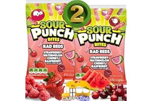 (PACK OF 2) Sour Punch Bites Straws - ALL Red Berries Flavors - Limited Edition Sour Punch Rad Reds - Raspberry, Cherry, Strawberry, Watermelon - Chewy & Gummies Candy - Comes With Resealable ZipBag by Think Candy (All Red Berries)