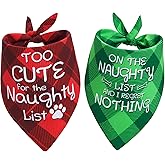 Earus Christmas Dog Bandanas Funny, Dog Christmas Scarf 2 Packs, Pets Festive Plaid Décor for Medium Large Dogs