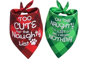 Earus Christmas Dog Bandanas Funny, Dog Christmas Scarf 2 Packs, Pets Festive Plaid Décor for Medium Large Dogs