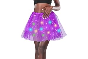 DOMKIER Women's LED Tutu Skirt Light Up Tutus Sparkle Skirts Layered Tulle Ballet Dance Skirt for Halloween Party Carnival Costume