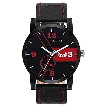 Tarido New Style Leather Strap Analog Black Dial Men Watch - TD1567NL01