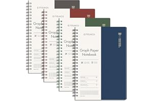 EMSHOI Graph Paper Spiral Notebook 5.7" x 8.22" - 4 Pack 640 Pages 100gsm Thick Grid Paper, A5 Graph Paper Notebook, Plastic Hardcover Journals for Writing Engineering Graphing Work School Supplies