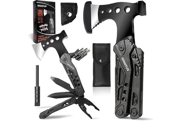 Camping Multitool Accessories Gifts for Men Dad 16 in 1 Upgraded Multi Tool Survival Gear with Axe Hammer Pliers Saw Screwdri