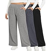 JoyMotion 3 Pack Women's Plus Size Lounge Pants Wide Leg Yoga Pajama Palazzo Pants Loose Casual Baggy Sweatpants with Pockets