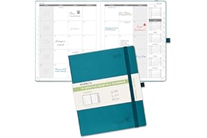 POPRUN Monthly Planner 2025-2026 (Large- 8.5" x 10.5" Soft Cover), 18-Month Calendar Book (January 2025-June 2026), Calendar Planner with Monthly Tabs & Pocket, 100 GSM Paper - Pacific Green