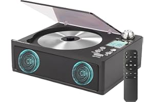 M-Amazup CD Player Portable, Desktop CD Players for Home with Cable and Adapter, Dual Speakers, Support Opt/USB/TF Card/AUX/FM with Remote Control, LCD Display, 3.5mm Headphone Jack, Black