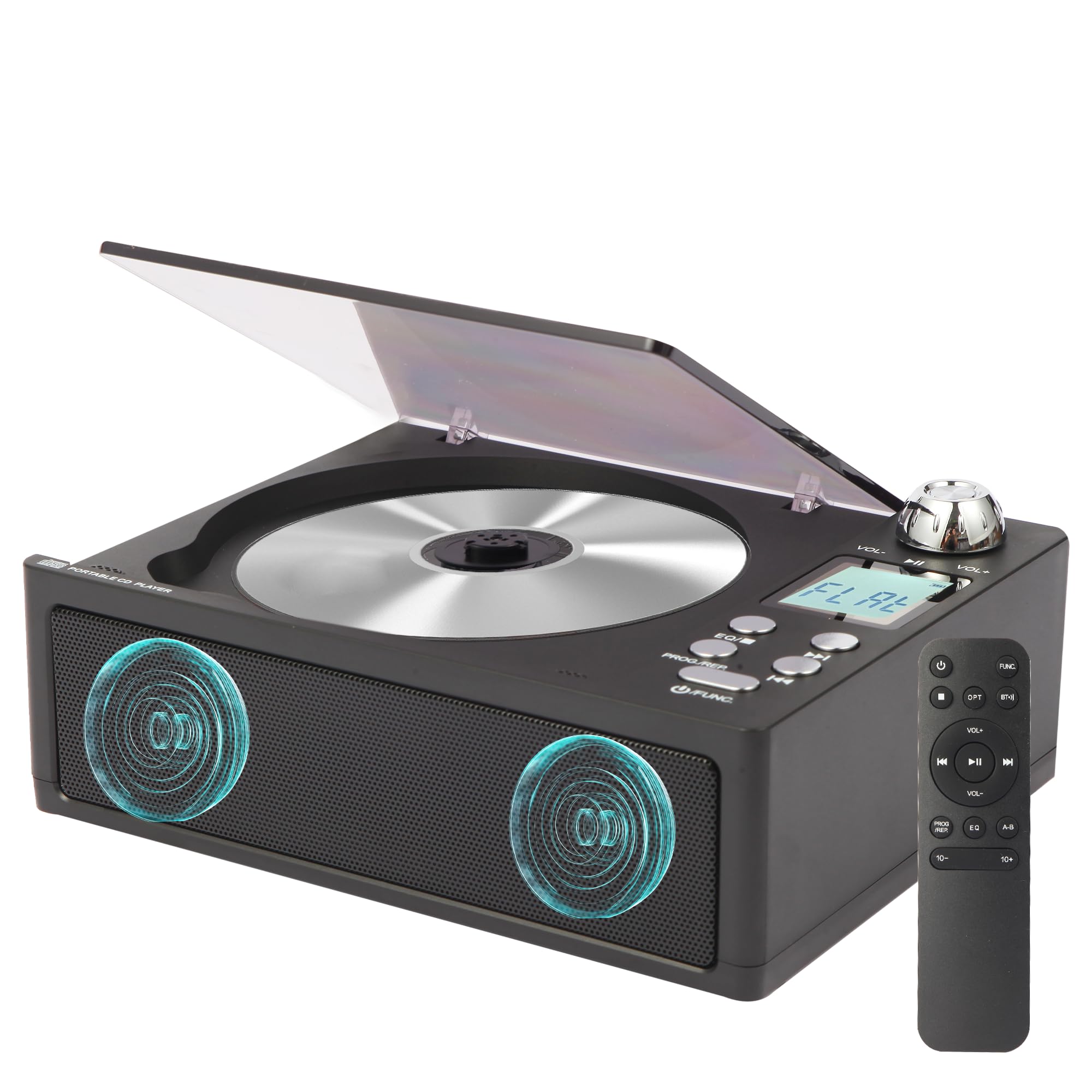 Photo 1 of M-Amazup CD Player Portable, Desktop CD Players for Home with Cable and Adapter, Dual Speakers, Support Opt/USB/TF Card/AUX/FM with Remote Control, LCD Display, 3.5mm Headphone Jack, Black