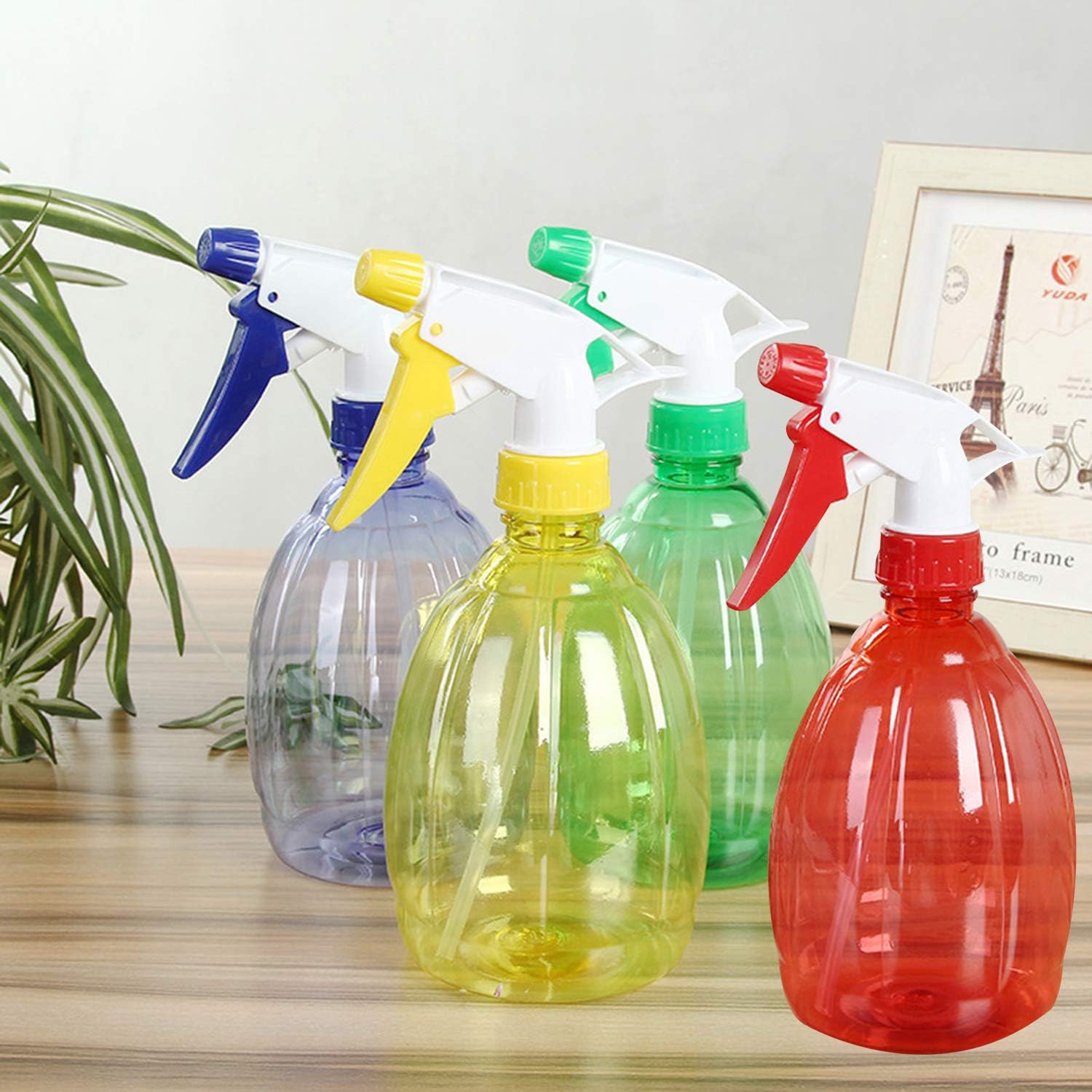 4Pcs 500ML Empty Plastic Spray Bottles, Hand Pressure Adjustable