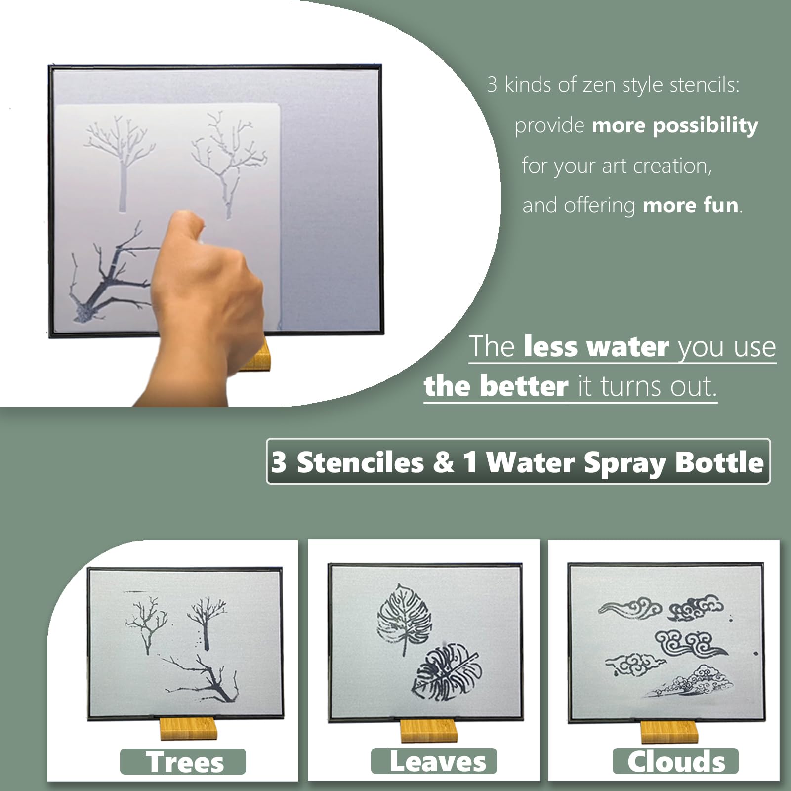 AOVOA Zen Buddha Water Painting Board with Drawing & Breathing Guide - Relaxing Water Drawing Art Set with Brushes and Stencils - Great for Meditation & Mindfulness Practice - Creative Gift