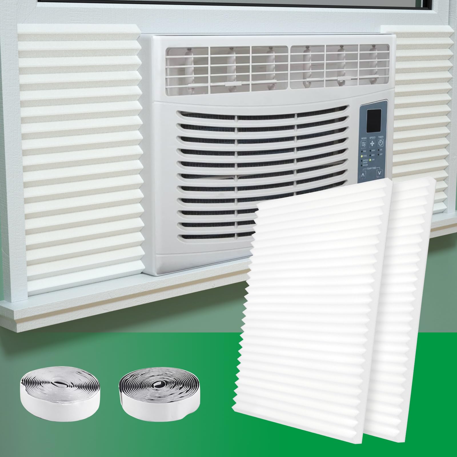Photo 1 of Window Air Conditioner Side Insulated Panel, 2PIC Full Surround Insulation Panels Window Seal Kit, WinterSummer Winter Heat and Draft Insulating,Insulation Foam Material (1WHITE)