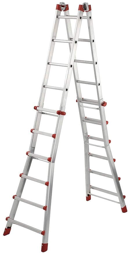 Hailo M80 Alu-Multifunktionsleiter, 4x6 Sprossen, Höhe einstellbar, Anlege-/Schiebe-/Bockleiter in einem, belastbar bis 150 k