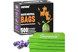 CHEFNENO Cat Litter Waste Bags Biodegradable (500 ct., Green) Bulk Dog Poop Bags with Easy Tie Handles Earth-Friendly Lavender Scented Cat Litter Poop Diaper Bag Disposable Sanitary Pad Waste Bags (500 Bags)