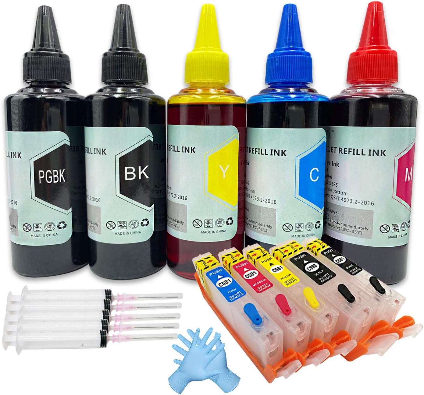 HEMAINK Refillable Ink Cartridges and 5 Bottles Ink Compatible with PGI-580XXL CLI-581XXL,for Pixma TS6150 TS6151 TS6250 TS6251 TS6350 TS6351 TS705 TR7550 TR8550 TS9150 TS9155 TS9550 Printer