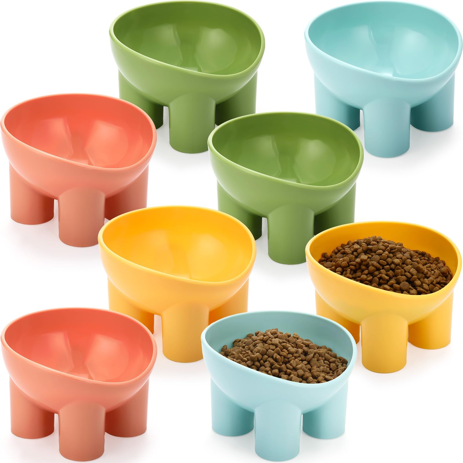 Photo 1 of Reallnaive 8 Pcs Raised Cat Food Bowls Elevated Cat Bowls Anti Spill Tilted Friendly Anti Vomit Tilted Raised Pet Set Dish for Indoor Pet Food Water (Pink, Yellow, Blue, Green)