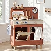 Lehoo Castle Kids Play Kitchen for Toddlers 1-3, Wooden Kitchen Playset Small, Pretend Play Kitchen Toys with Play Food Pots and Pans Accessories