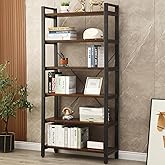 WH-AOERPYMY Natural Real Wood Bookcase,Industrial Bookshelf,6 Tier Solid Wood Open Book Shelf Storage,Metal Shelving Unit,Far
