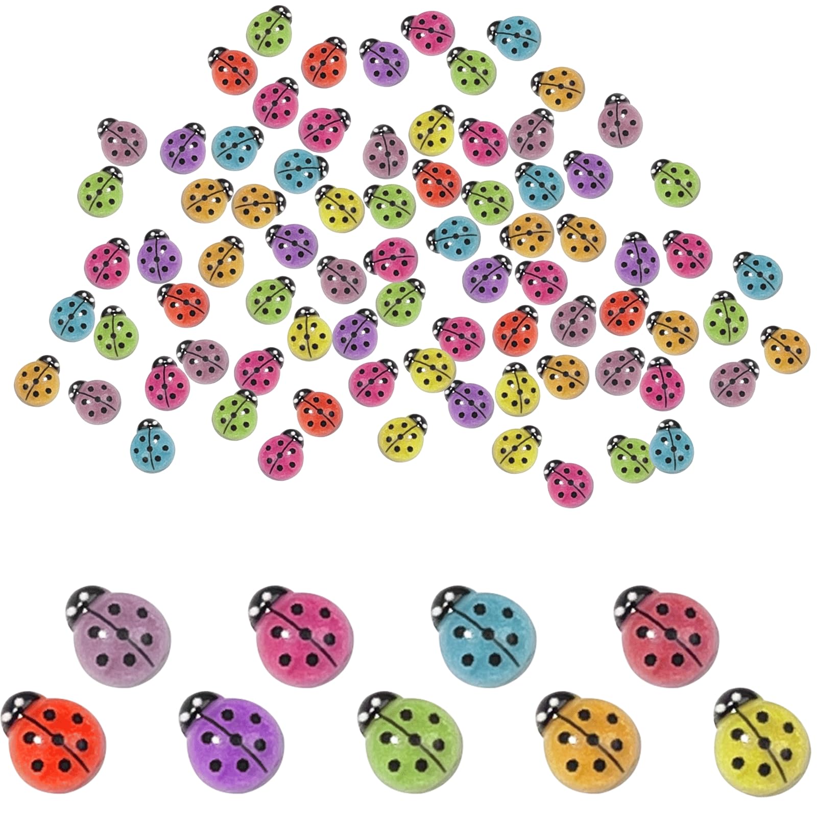 Photo 1 of 100 PCS Luminous Tiny Resin Ladybugs Glow in The Dark Mini Resin Ladybugs Craft Decors for Garden Micro Landscape Potted Ornament Scrapbooking Crafts Home Embellishments Party Toys, 0.4 x 0.4 Inch