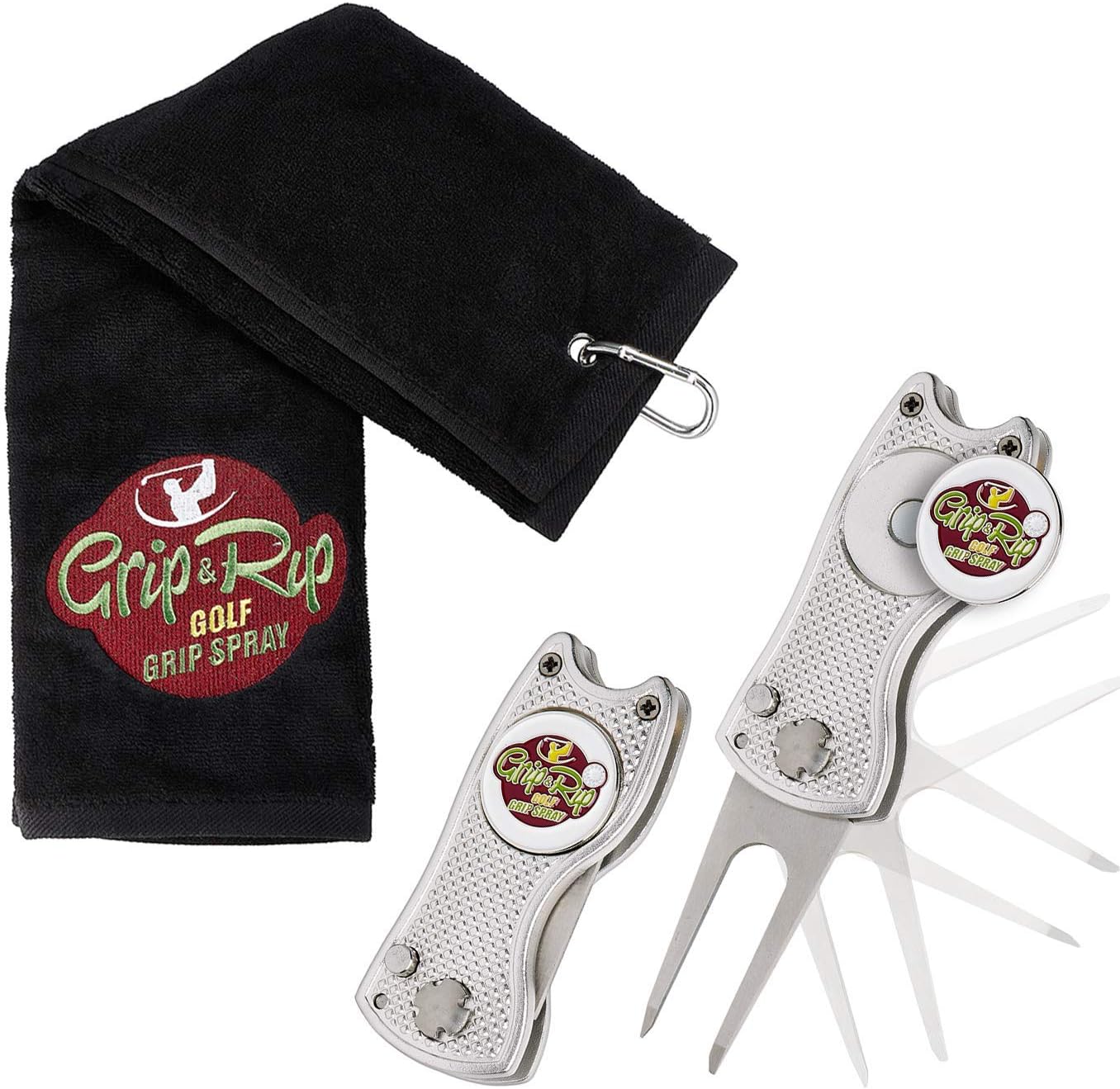 Grip & Rip Premium Large Golf Towel & Towel Cliip 100 Cotton Metal Towel Carabiner Golf