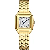 BOFAN Small Gold Watches for Women Easy Reader Ladies Quartz Wrist Watch with Stainless Steel Band,Roman Dial,Water Resistant,Bracelet Adjuster Included