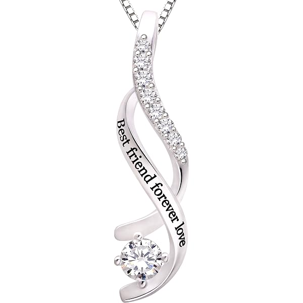 DAOCHONG S925 Sterling Silver Best Friend Necklace Set - 2 Piece Heart & Rose Pendant Friendship BFF Jewelry - View #4