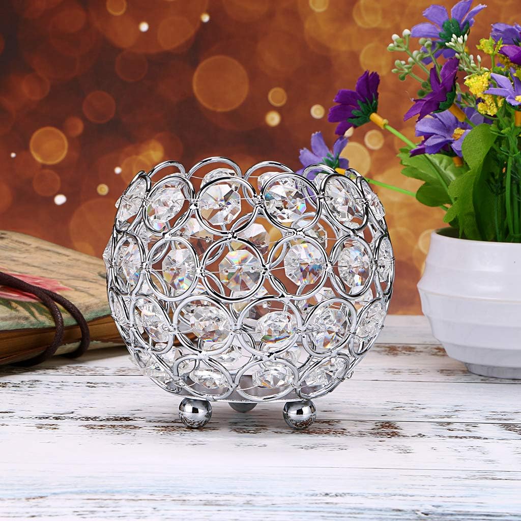 OwnMy Crystal Bowl Votive Candleholder Sparkly Tea Light Candle Holders Candle Lanterns Decorative Candelabra Vase for Christmas New Year Wedding Table Centerpieces (10CM Silver Tone): Home & Kitchen