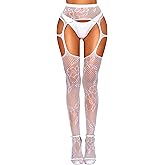 RSLOVE Women's Sexy Fishnet Stockings Thigh High Lace Garter Tights Suspender Crotchless Pantyhose