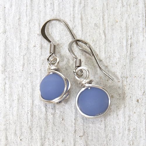 Amazoncom Sky Blue Beach Glass Bead Drop Earrings Casual