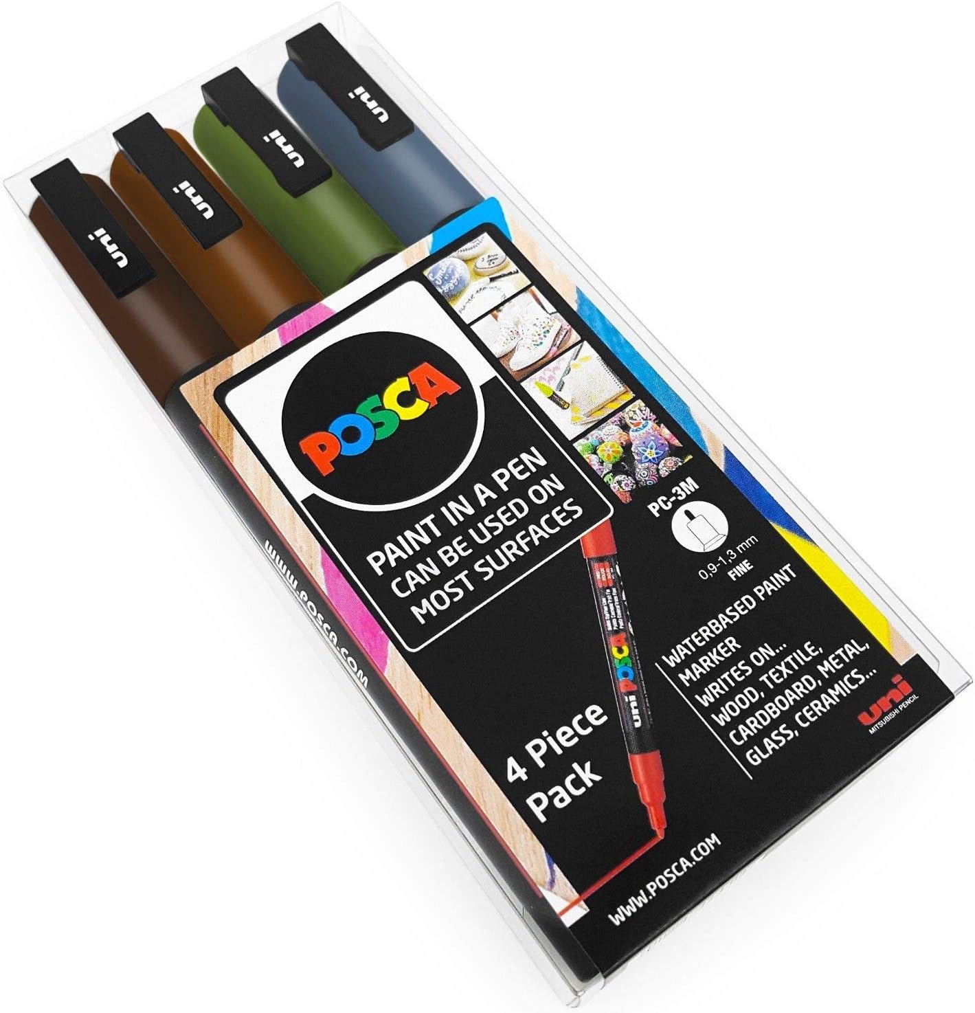 Uni POSCA - PC-3M Art Paint Markers - Set of 4 - in Plastic Wallet - Earth Tones - Image 3