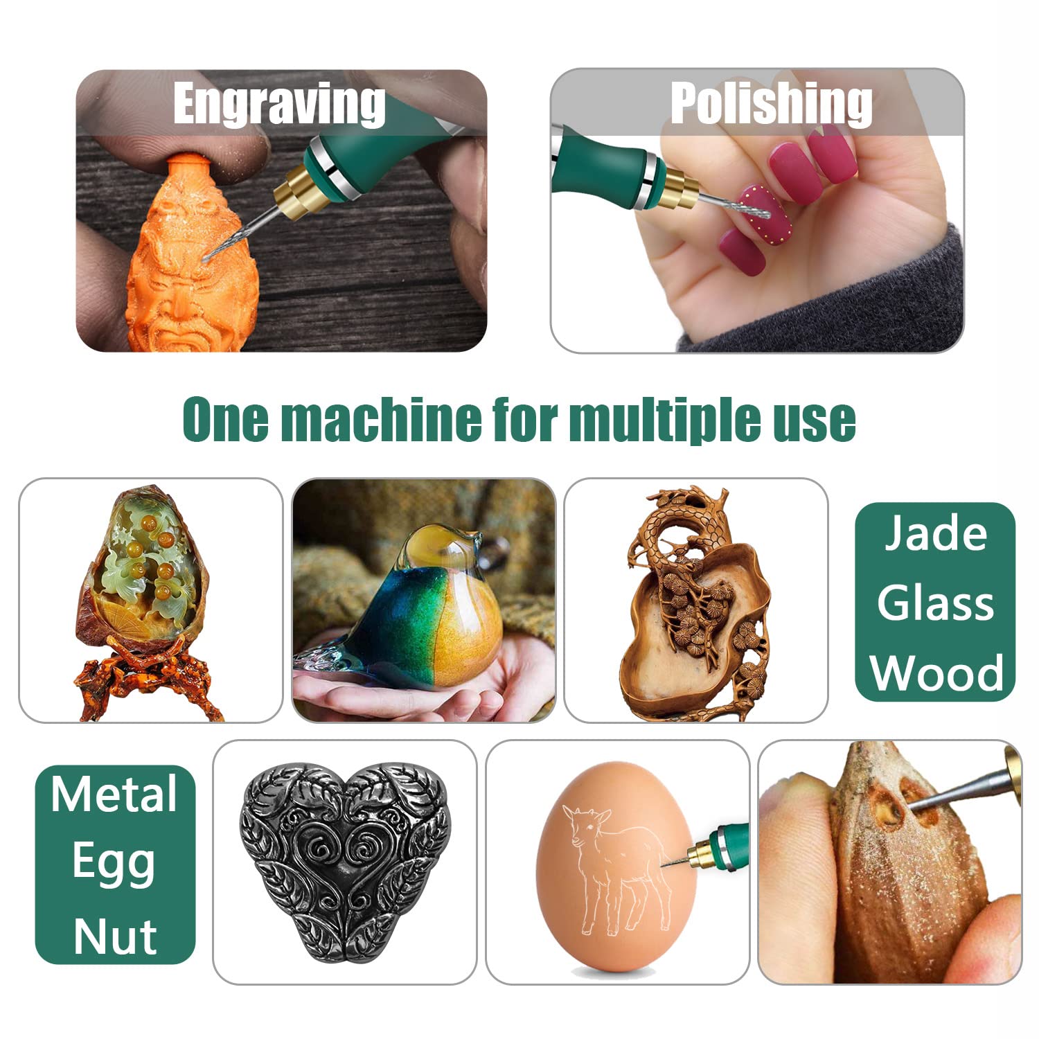 Electric Engraving Pen with 36 Stencils,25W Cordless Etching Engraving Tool with 35bits,USB Rechargeable Mini Micro Professional Engraver Machines for Jewelry Wood Metal Glass Stone Plastic (Green)