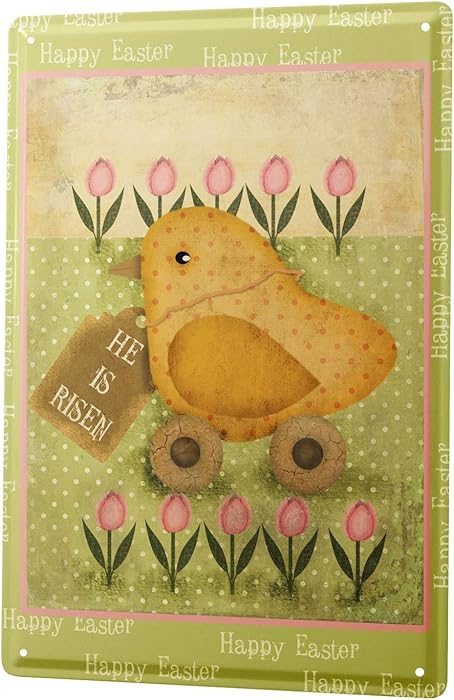 LEotiE SINCE 2004 Tin Sign Metal Plate Decorative Sign Home Decor Plaques 30 x 40 cm Fun Kitchen Easter Chicks Tulips
