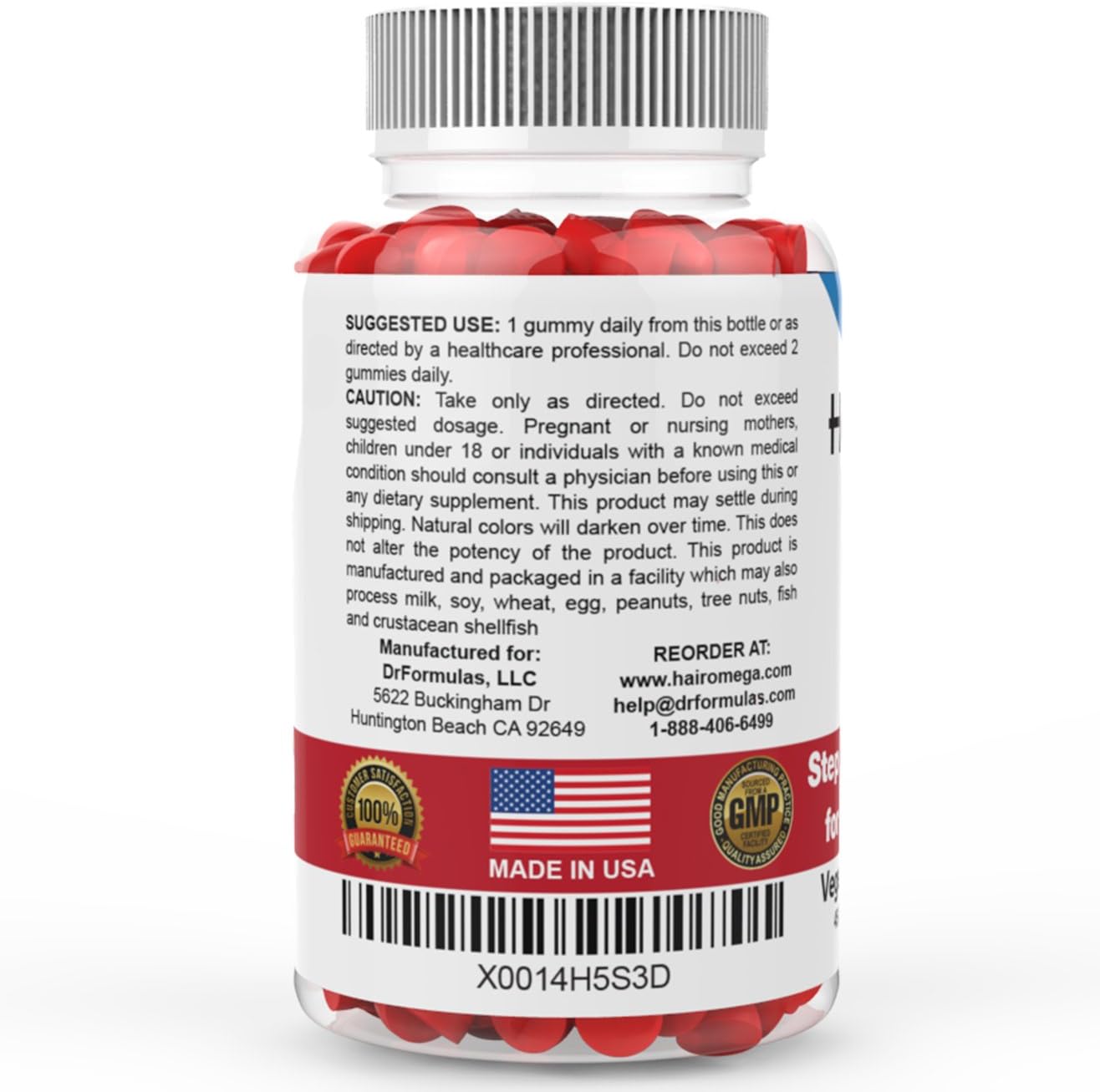 DrFormulas Hair Skin Nails Gummies Vitamins with Biotin by HairOmega | 5000 mcg Biotin Supplement for Hair Growth - Vegetarian Gummy (not Bears) for Men and Women, Made with Sugar not Corn Syrup: Health & Personal Care