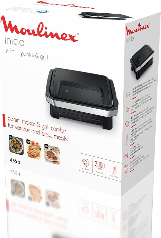 Inicio, Plancha de Paninis y Grill de 2000W, Negra