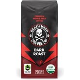 Death Wish Coffee Organic Dark Roast Whole Bean Coffee, Fair Trade, 16 oz | Arabica &amp; Robusta Blend, Baker's Chocolate &amp; Cherry Notes, Low Acidity, Grind Fresh, Drip Espresso French Press